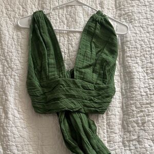 Green Sleeveless Wrap Top